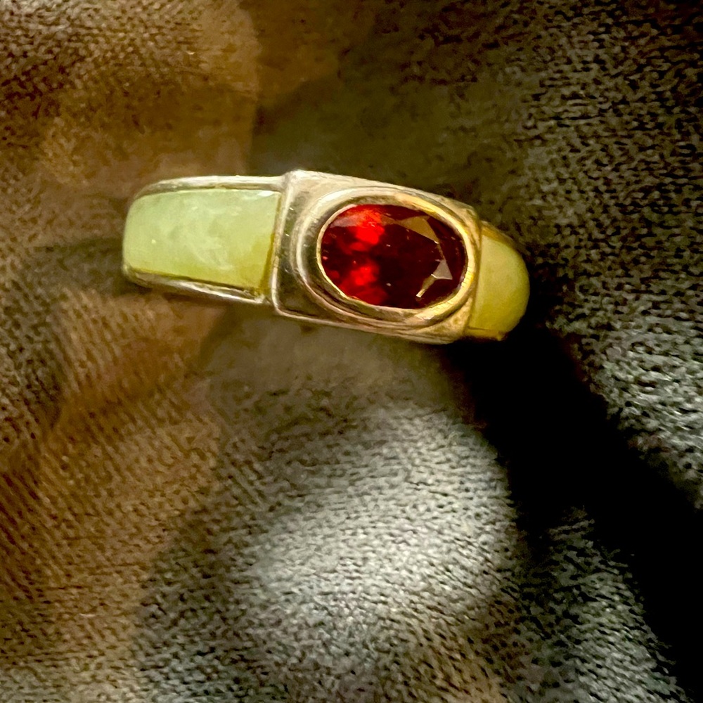 Jade & Garnet Sterling Silver Ring!